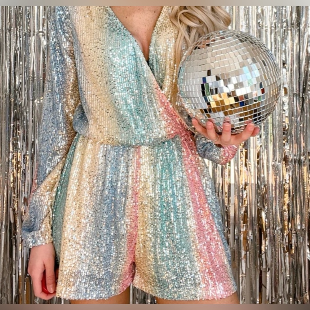 Lovesong Rainbow Sequin Romper Medium